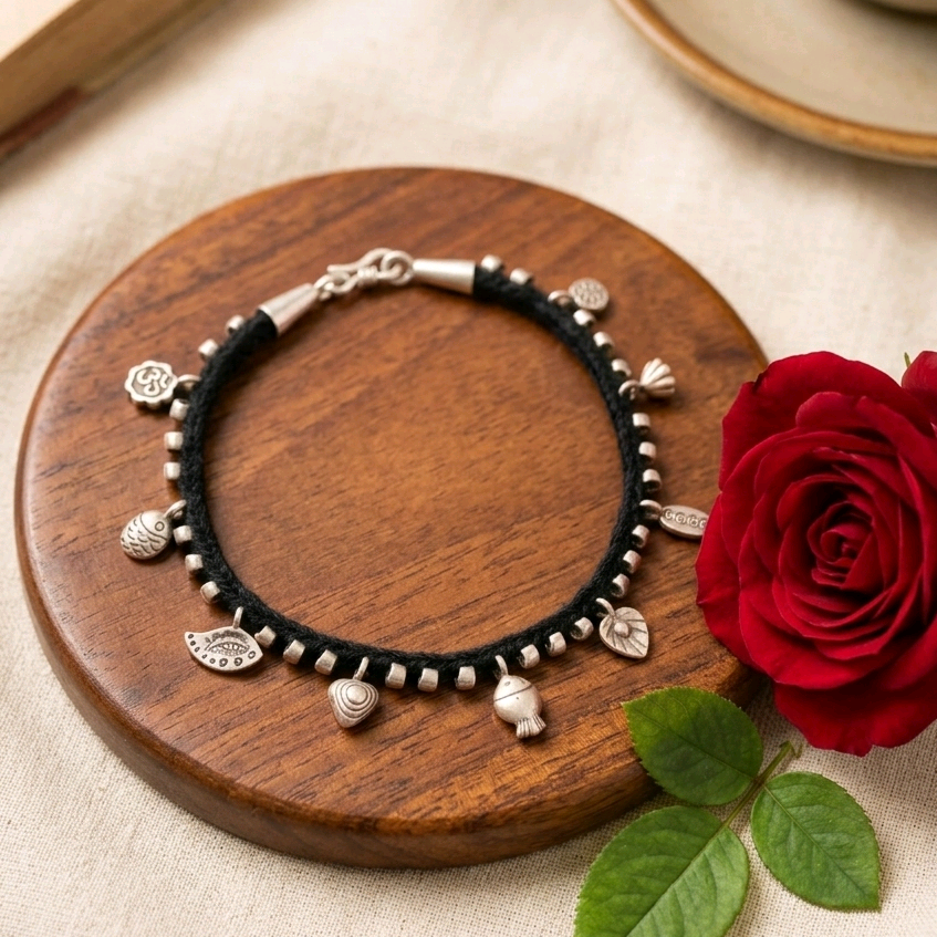 Sterling Silver Charms Thread Anklet 